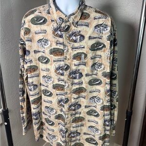 Columbia Yellowstone Wildlife Print Shirt 100% Cotton Vintage Outdoors Size XXL